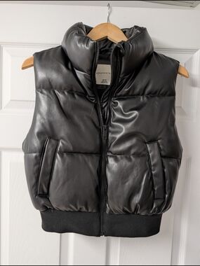 Aéropostale Faux Leather Puffer Vest – Black, Cropped, Size XS/TP